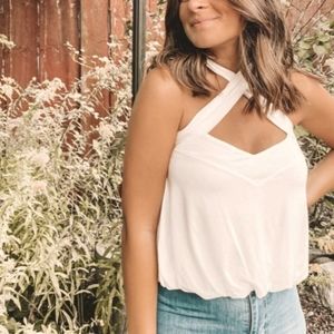 Free People NWT Cece Halter Milk Blossom Tank Top Size L